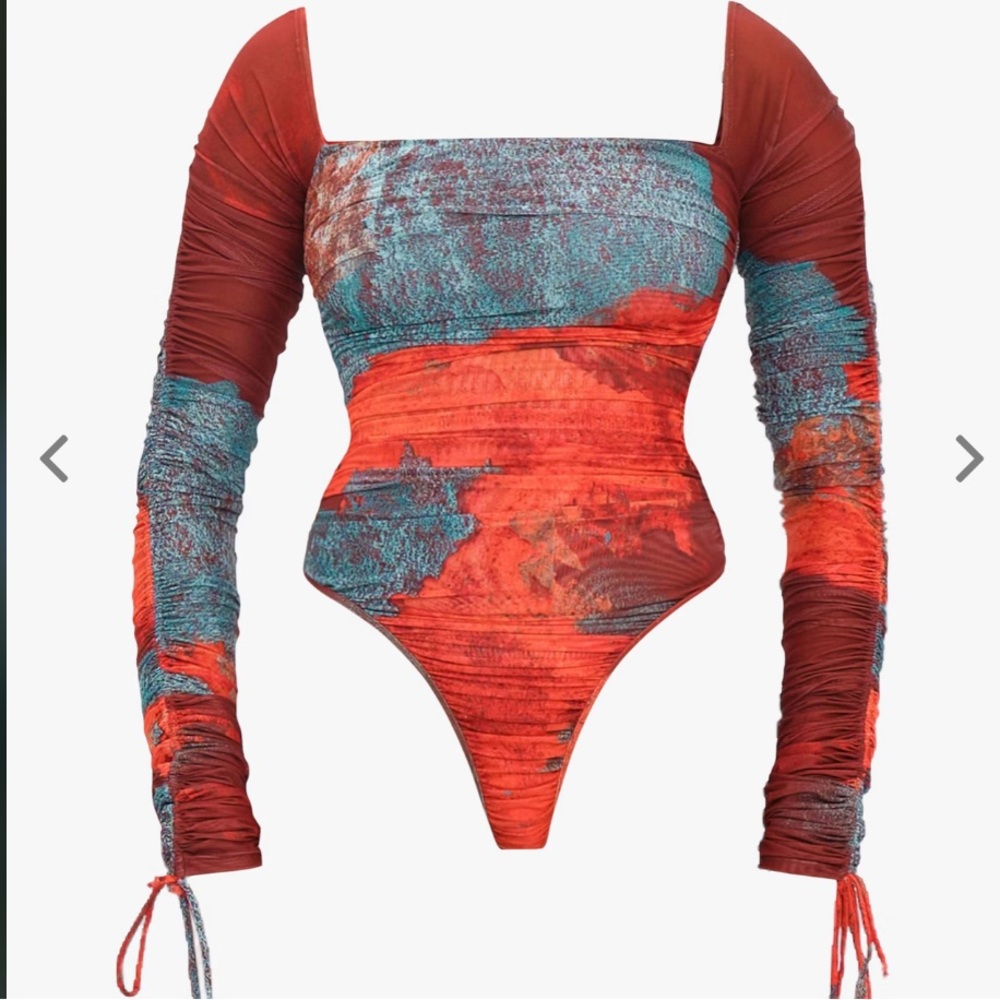 Andrea Iyamah Red and Blue Mesh Bodysuit